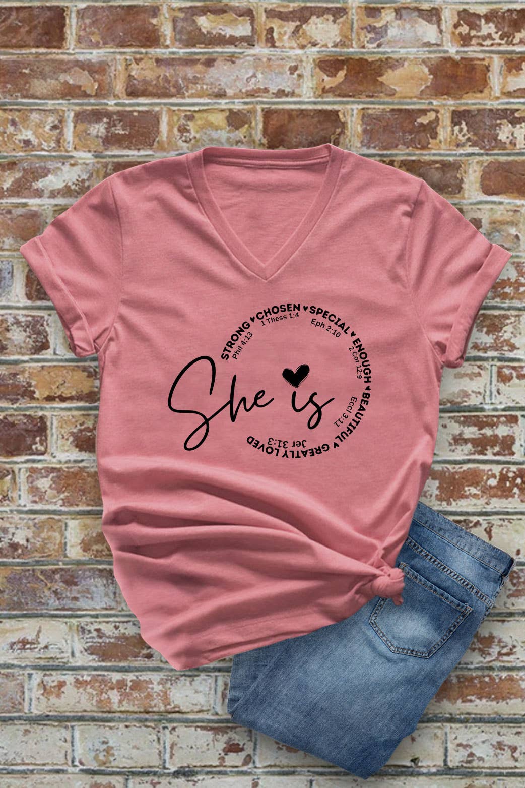 Top Avenue - Wholesale Screen Printed T-Shirt - Women's - She Is Strong Chosen Special, Unisex V-Neck T-Shirt5