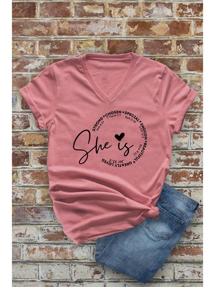 Top Avenue - Wholesale Screen Printed T-Shirt - Women's - She Is Strong Chosen Special, Unisex V-Neck T-Shirt5
