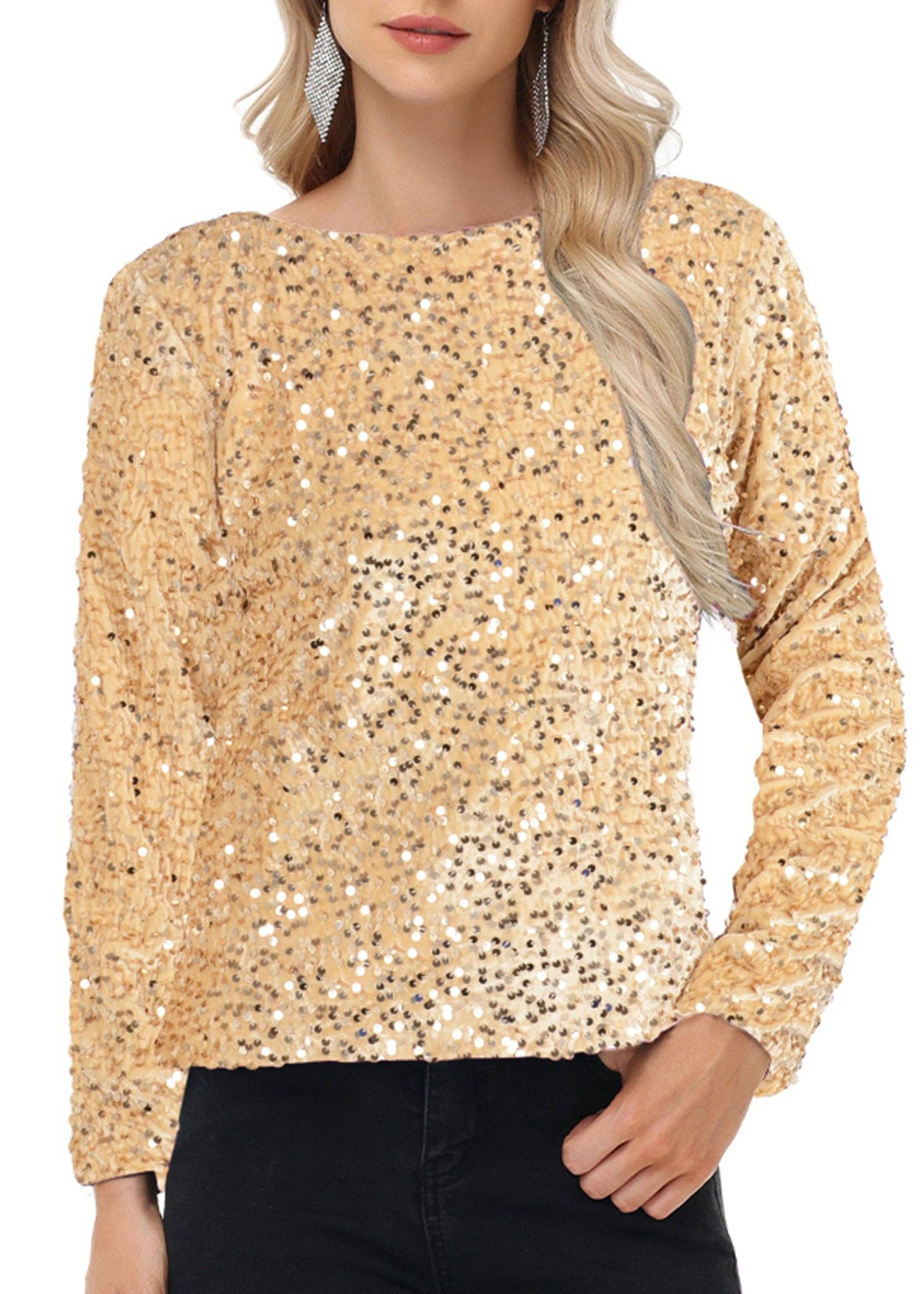 Anna Kaci Wholesale - Wholesale Blouse - Women's - Long Sleeve Sequin Tops Sparkly Glitter Evening Party18