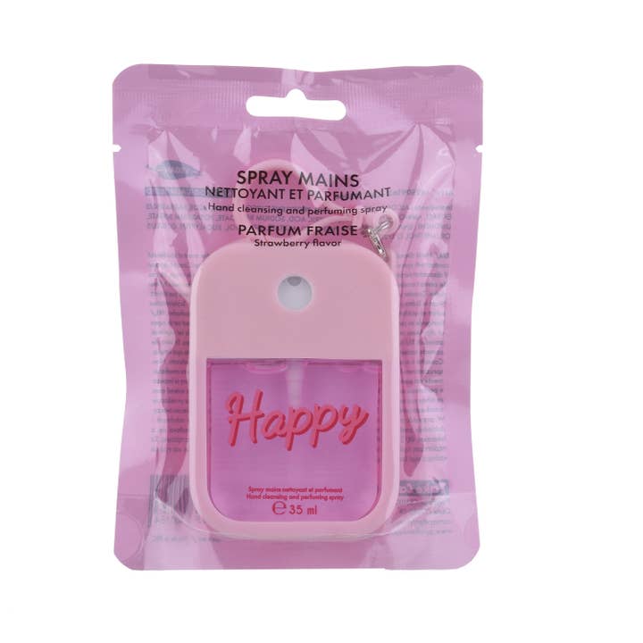 Aardbei handreinigingsspray en roze siliconen hoesje - 35ml voor wholesale door Takecare