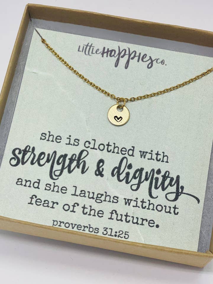 Christian Jewelry, heart necklace, Strength an dignity, Thank you gift, Christian gift, Christian jewelry, Christmas gift, Gift for friend for wholesale by Little Happies Co