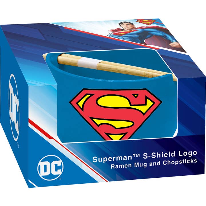 DC Comics Superman Emblem Ramen Mug & Chopsticks Set (24oz) for wholesale by AQUARIUS, GAMAGO, ICUP, & ROCK SAWS by NMR Brands