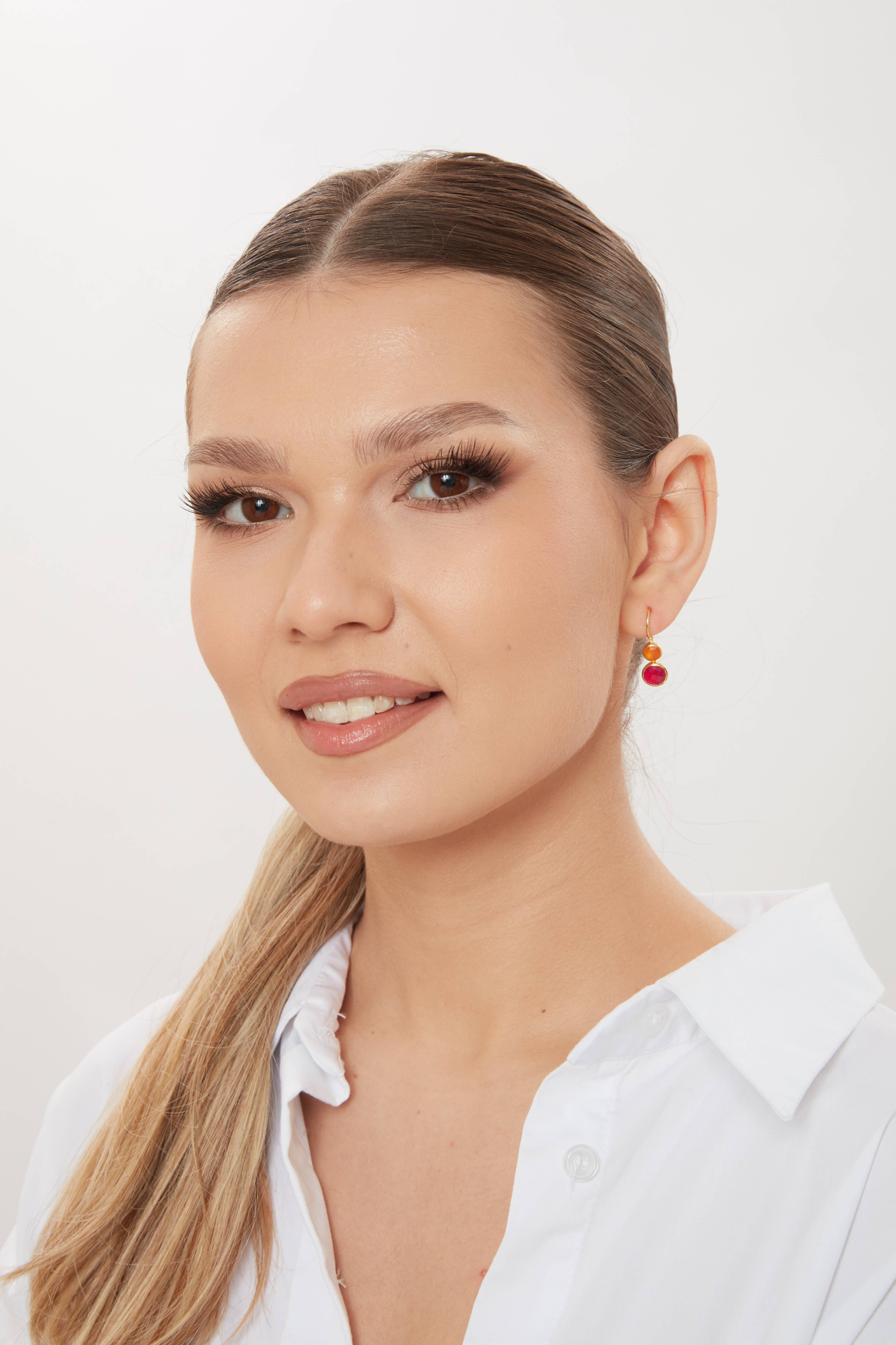 Schmuckoo Berlin - Wholesale Dangle Earrings - Delphine Gold Earring - Pink Jade & Orange Carnelian2