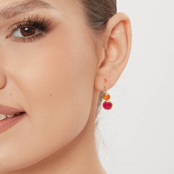 Schmuckoo Berlin - Wholesale Dangle Earrings - Delphine Gold Earring - Pink Jade & Orange Carnelian2