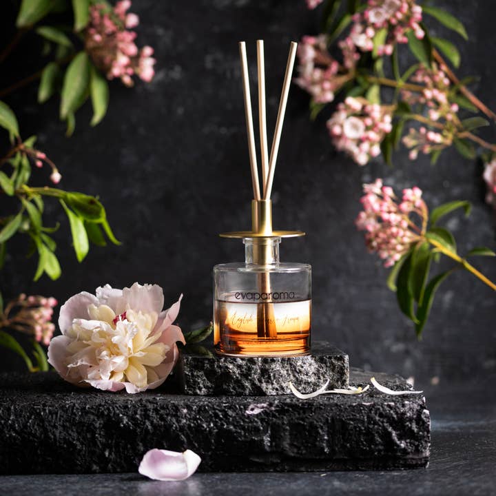 Ombre Crystal Glass and Gold English Pear + Freesia Reed Diffuser 180ml for wholesale by Evaparoma