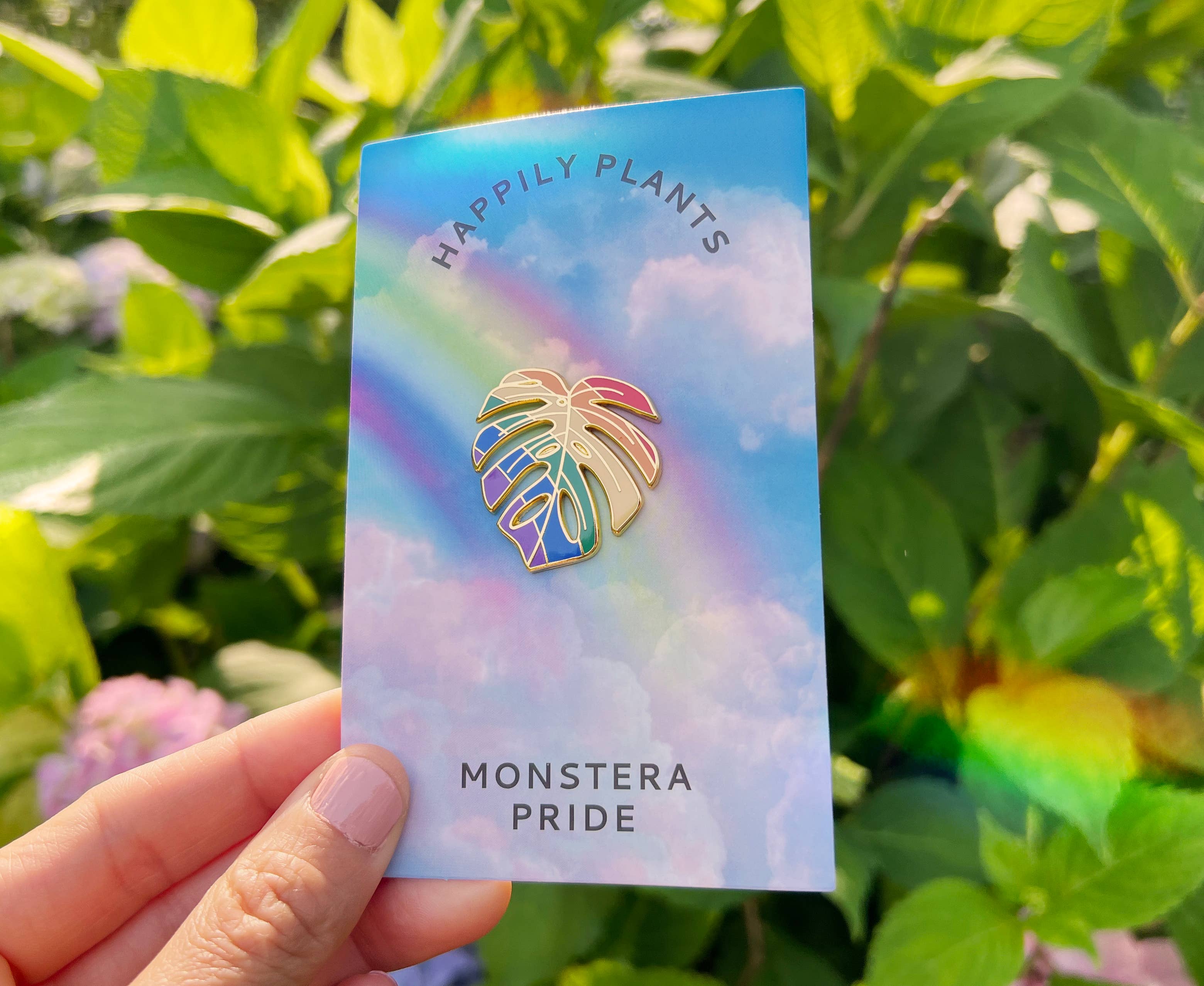 Happily Plants - Wholesale Lapel Pin/Button - Monstera Rainbow Pride Plant Lapel Pin, Pride Gifts3
