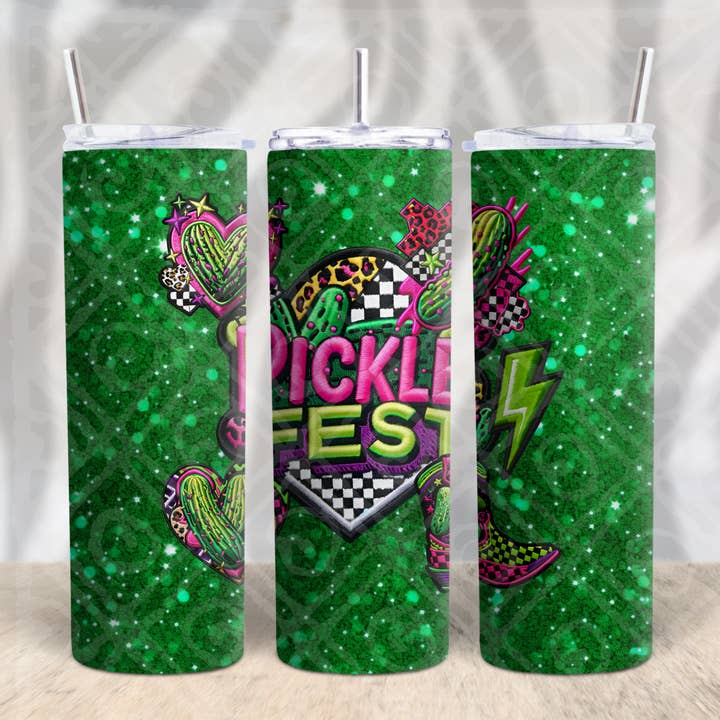 GrapeVineWholesale - Wholesale Insulated mug/tumbler - Pickle Fest (neon) -20oz Tumbler