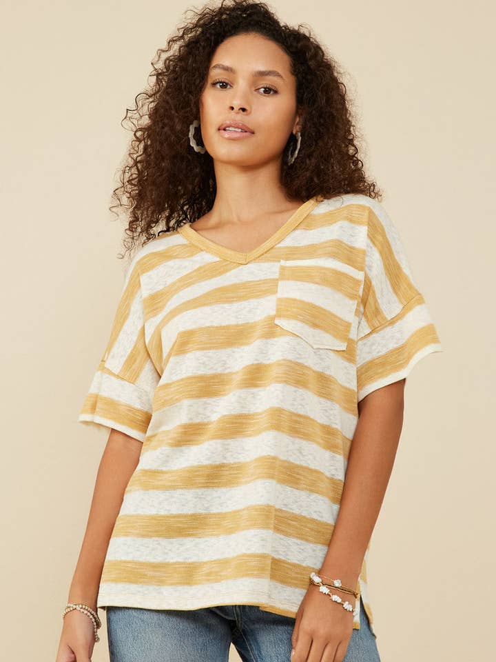 Womens Relaxed Fit Marled Striped Raw Edge Knit T Shirt for wholesale by Hayden LA
