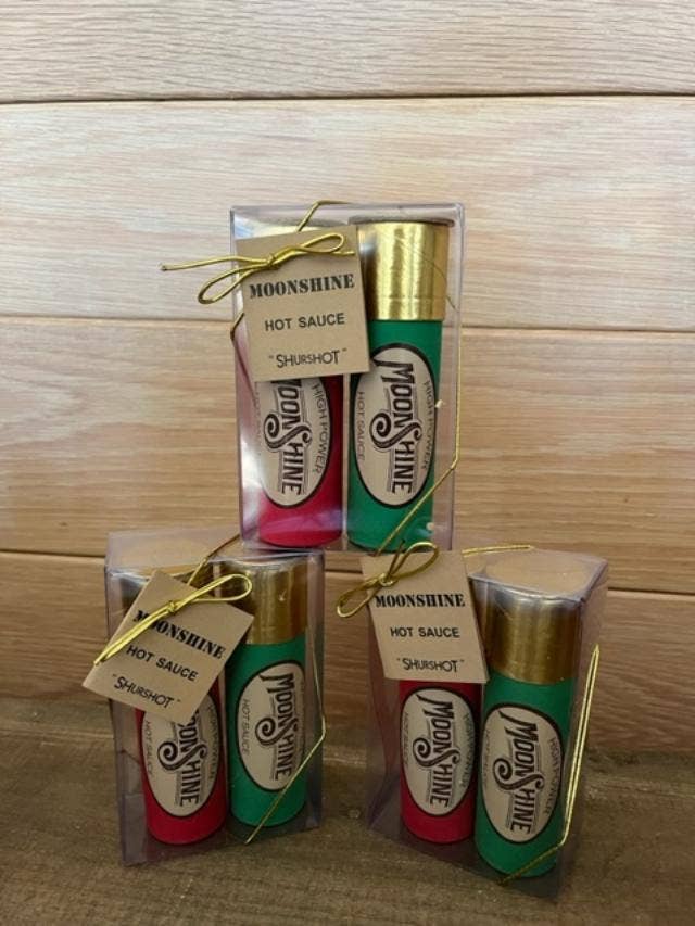 Large Shotgun Shells with Mini Hot Sauce Gift Pack for wholesale by Fairhope Favorites, Inc.