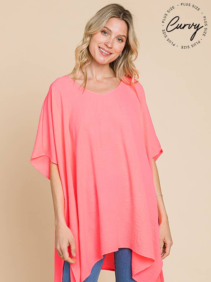 13784W_CURVY - Casual Chic Oversize V-Neck Blouse for wholesale by Cotton Bleu