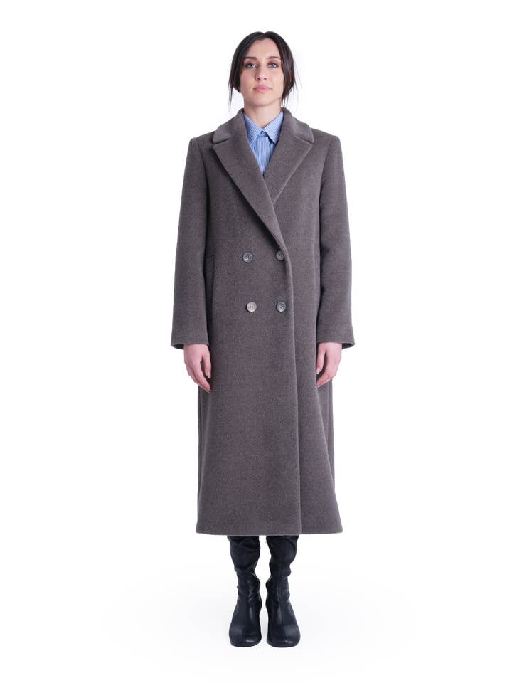 Doppelreihiger Baby-Alpaka-Mantel mit weitem Revers für den Großhandel von Manuela Conti