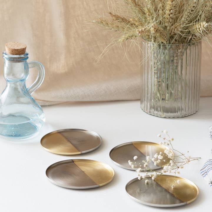 Fleck - Wholesale Coasters - Two tone nickel & brass coasters, Set of 4