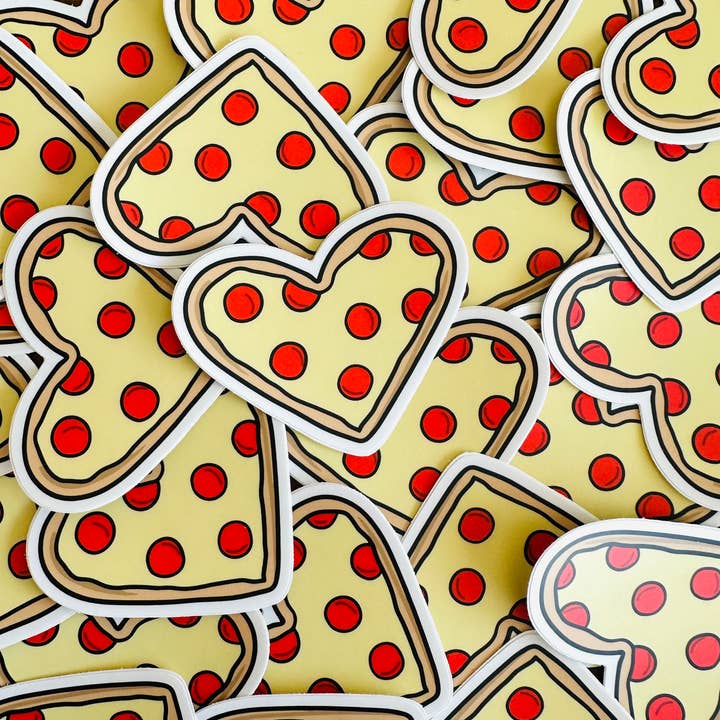 Pizza Love Heart Vinyl Sticker for wholesale by Peanut Butter Taco