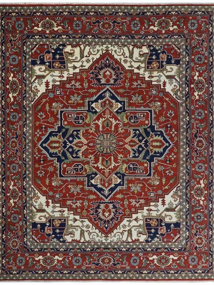 12x15 Hand Knotted Red and Ivory Traditional Heriz Serapi Antique Wool Rug | TRDCP4251215 for wholesale by The Rug Decor, Inc.