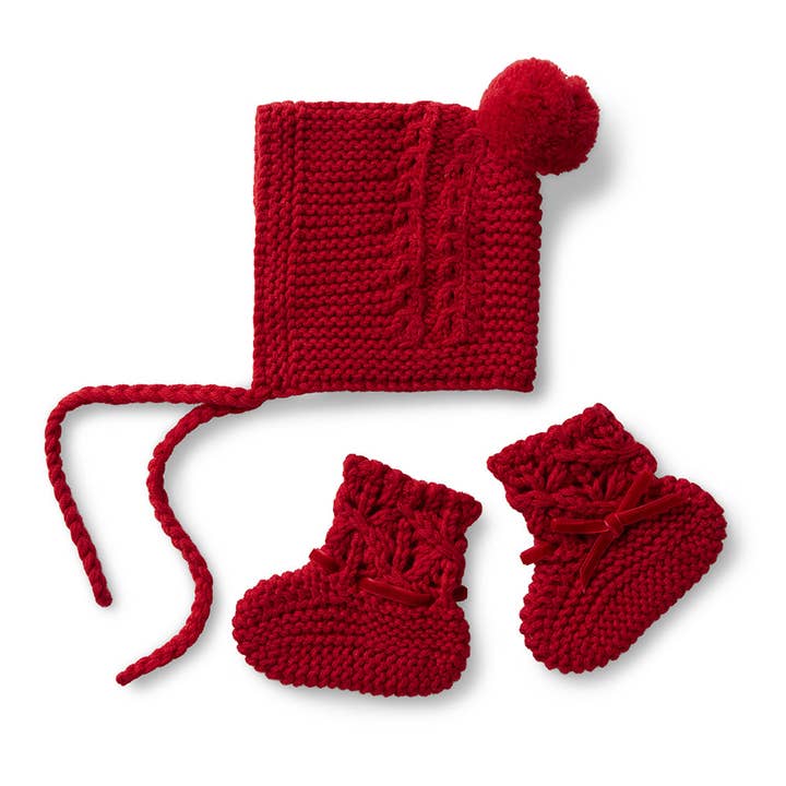 Snuggle Hunny - Wholesale Clothing set – Baby - Red Merino Wool Bonnet & Booties1