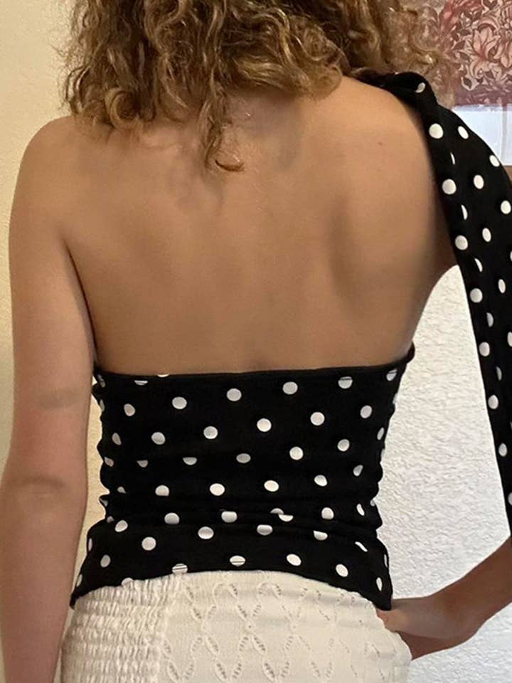 Mccolin - Wholesale Knit Top - Women's - Polka Dot One-Shoulder Top1