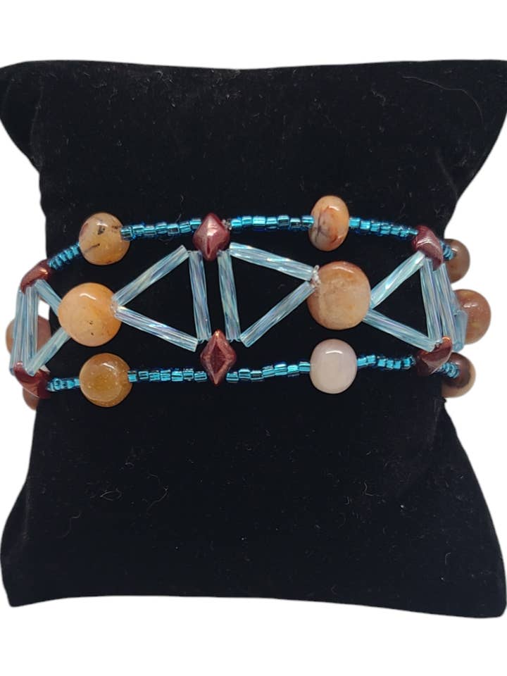 Beach Agate Pyramid Bracelet for wholesale by Tsuga Beadwork