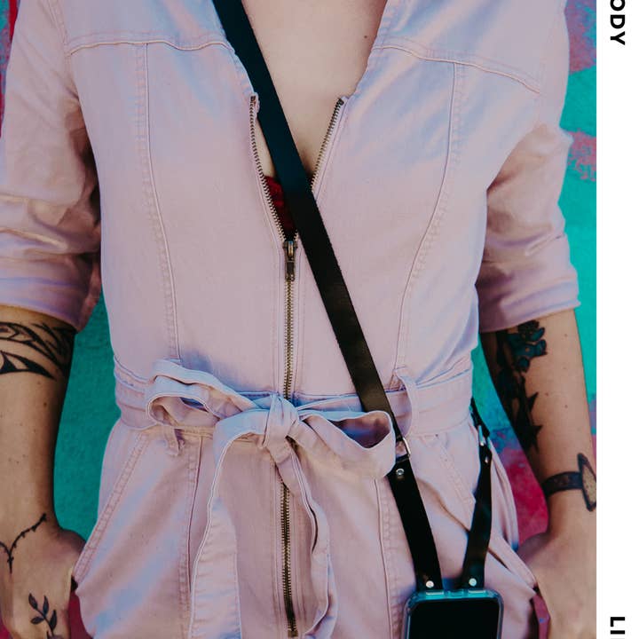 Clutch Creations - Wholesale Phonecase Strap - Black Leather Detachable Cross-Body Phone Strap2