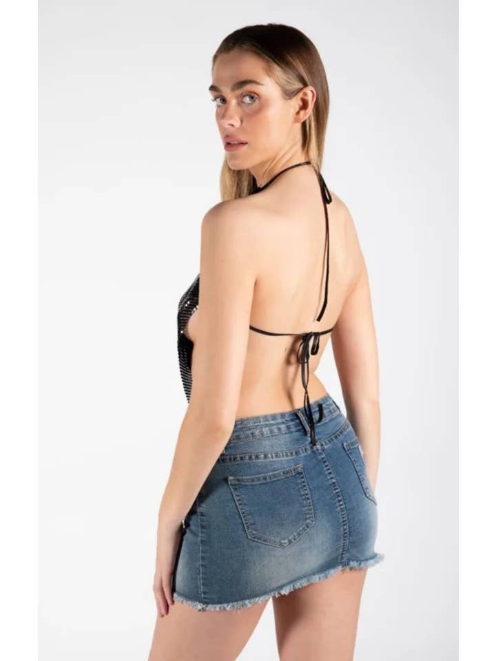 Black Chainmail Halter Neck Top - Lucetta for wholesale on Faire2