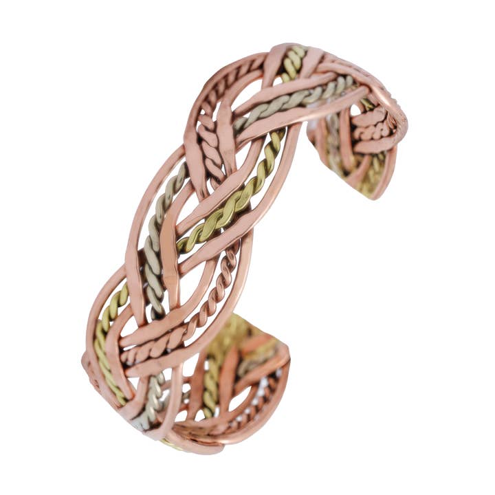 BR.CDB.4040 - Tri-tone Braided Cuff Bracelet for wholesale by HPSilver, LLC