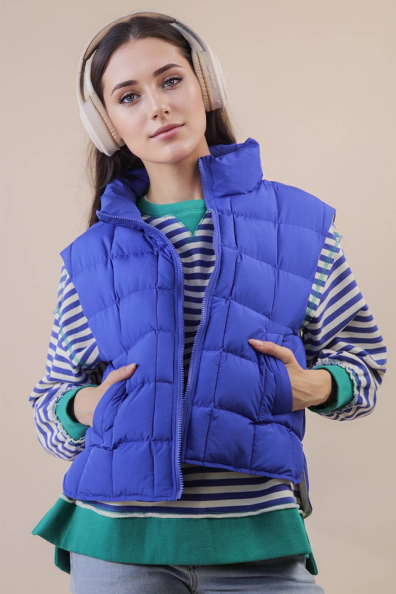 VERY J - Wholesale Outerwear Vest - Women's - NJ90282-Solid & Leopard Puffer Padded Warm Vest16
