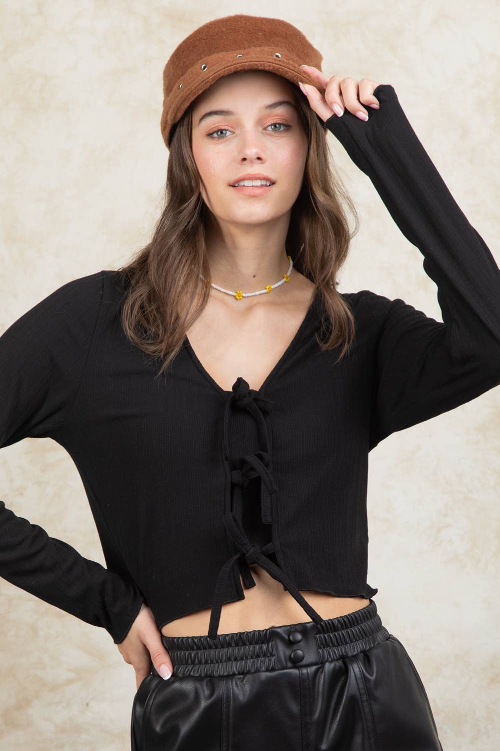 VERY J - Wholesale Knit Top - Women's - VT15148-3-Strap Tie V Neck Crop Top10