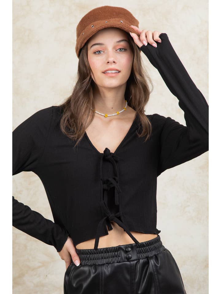 VERY J - Wholesale Knit Top - Women's - VT15148-3-Strap Tie V Neck Crop Top10