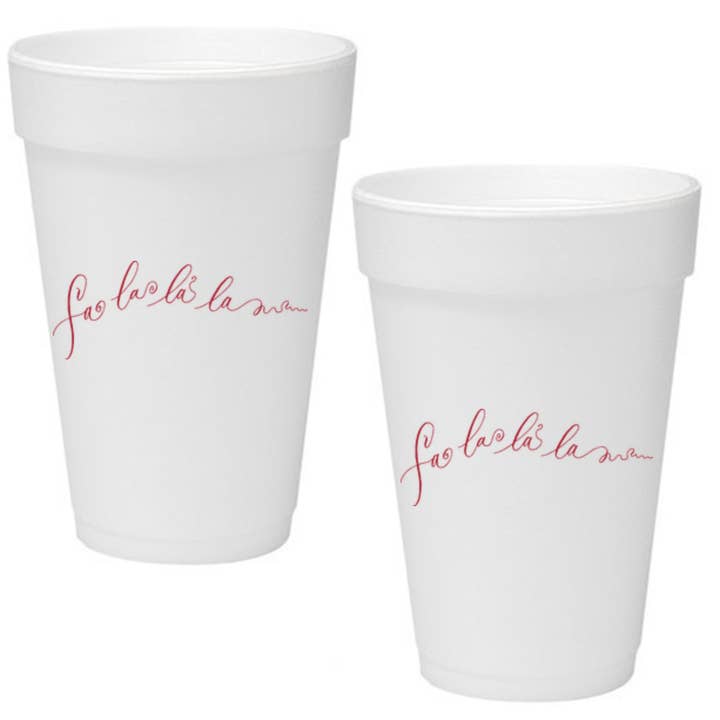 "Fa La La La" Red Foil Christmas Cups, Set of 12 for wholesale by Kate Chambers Designs
