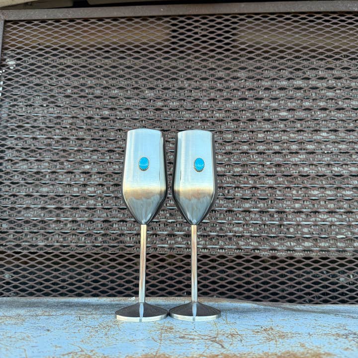 Boles silver, LLC - Vente Flûtes de champagne - Flûtes de mariage en turquoise de Kingman - Verres à champagne en turquoise véritable1