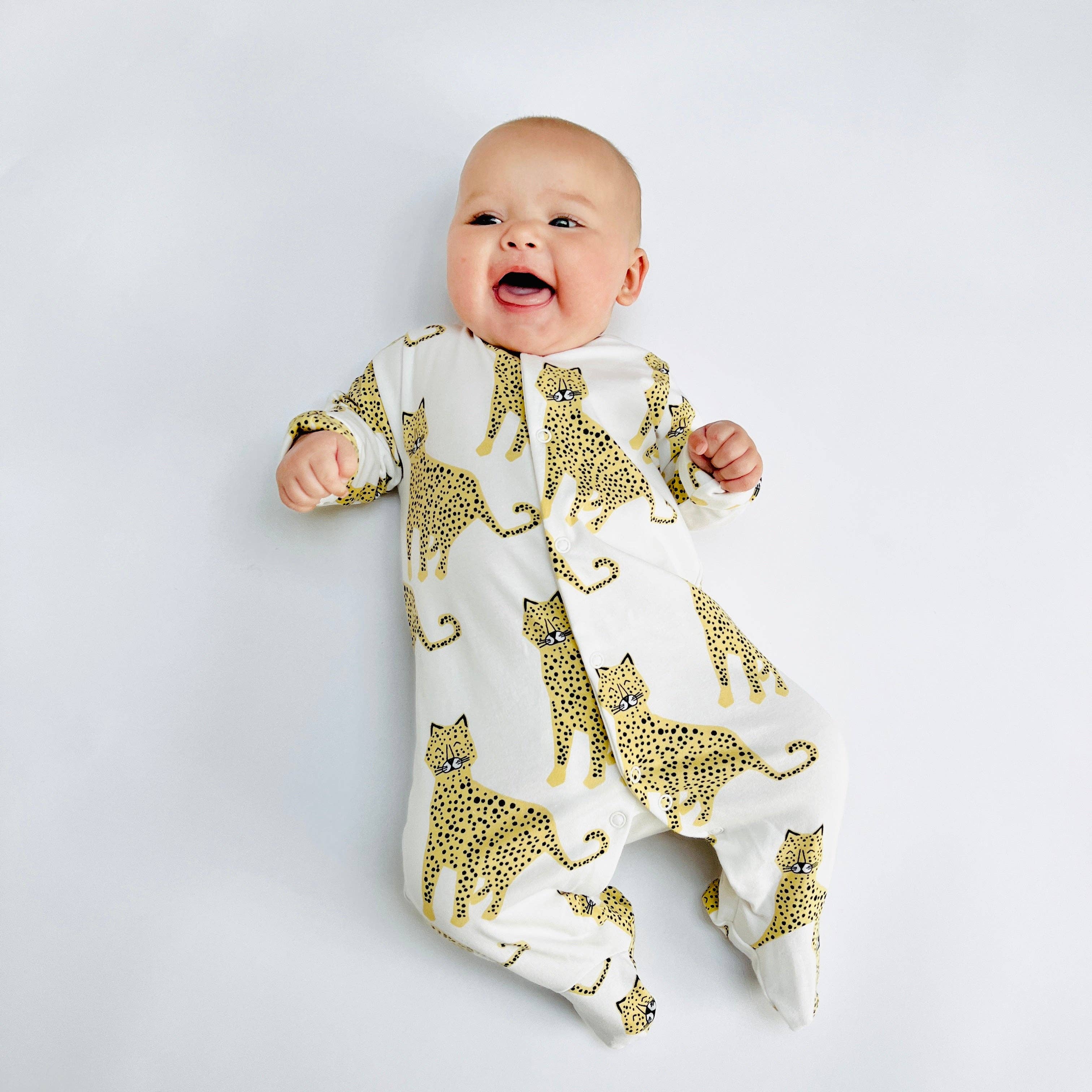 Eddie & Bee - Wholesale Jumpsuit - Baby - Eddie & Bee organic cotton Baby sleep suit  in Cream " Happy Leopards " print.2