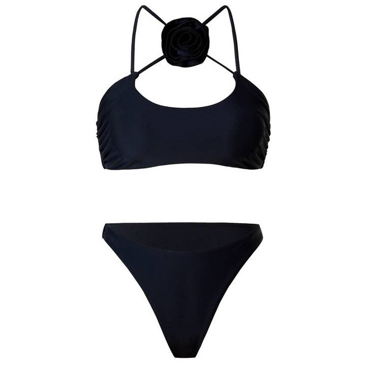 Ekartini - Wholesale Two Piece Swimsuit - Women's - Stylish 3D Floral Bikini - Solid Color, Chic Design