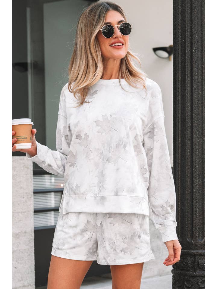 Beige Camo Pullover Top og Shortsæt med Elastisk Talje for engroshandel på Faire4