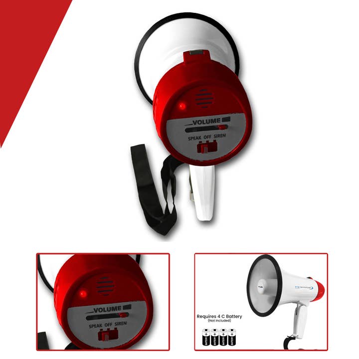Technical Pro - Wholesale Sporting Accessories - Portable White & Red 40 Watts 300M Range Megaphone Bullhorn