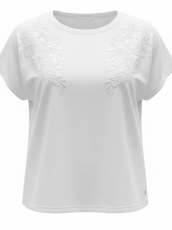 Maglia bianca WF2597 con dettagli in rete, perline e paillettes. per la vendita all'ingrosso da parte di Malissa J Collection