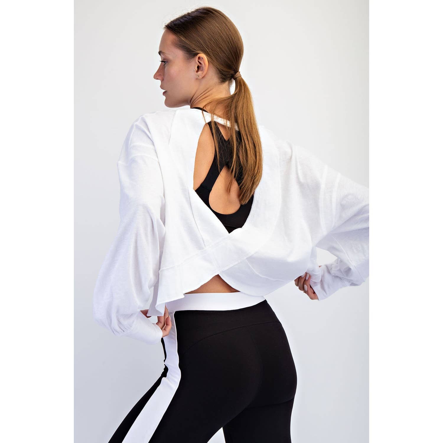 Rae Mode - Wholesale Lounge Top - Women's - COTTON SLUB OPEN BACK LONG SLEEVE TOP0