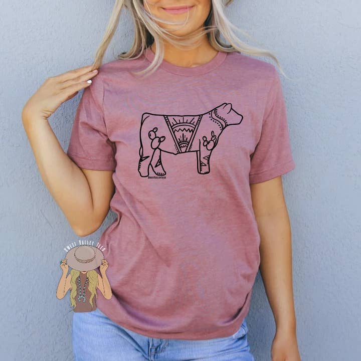 Show Steer Line Art Tee for wholesale by Sweet Valley Tees
