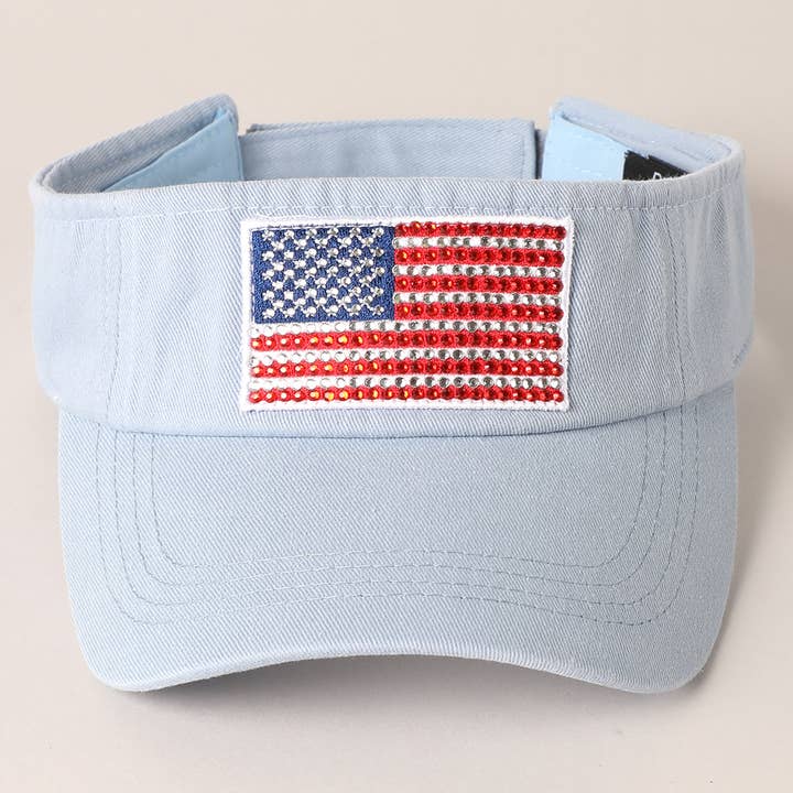Fashion City - Wholesale Visor – Women's - Rhinestone American Flag Patch Visor Summer Hat