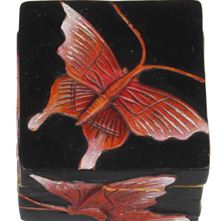 Múltiples mariposas - Caja decorativa de joyería de esteatita cuadrada S para venta al por mayor de The Niger Bend