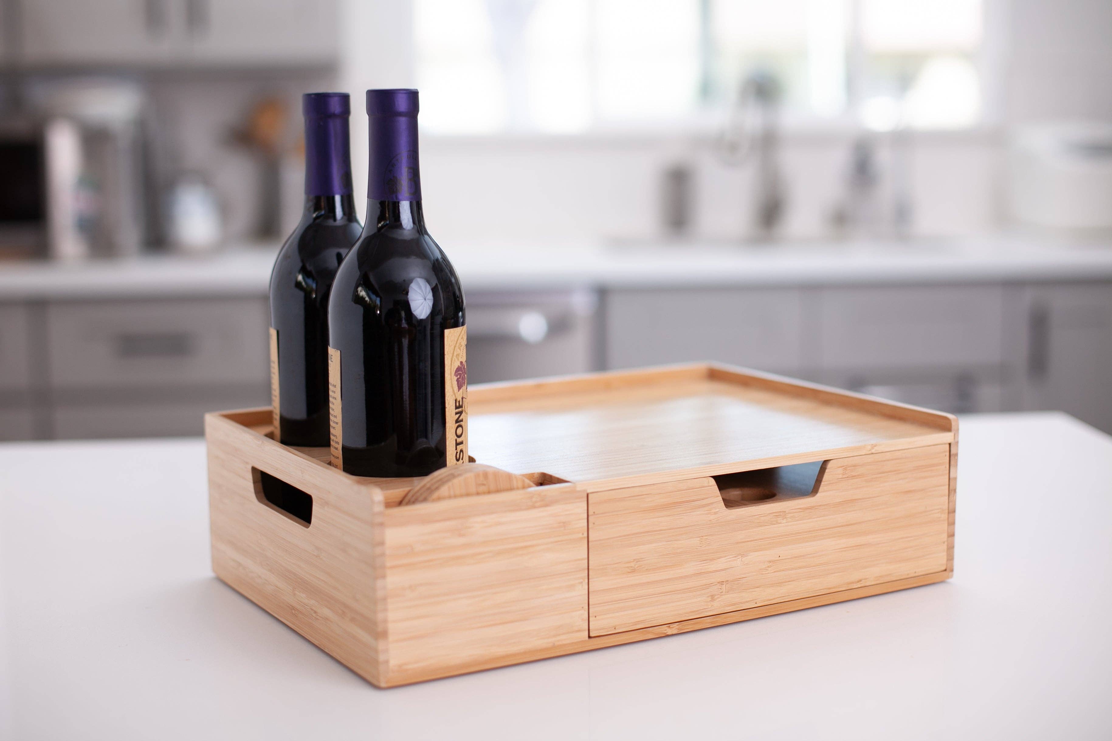 MobileVision - Wholesale Serving Tray - Bamboo Wine & Cheese Serving Tray with Drawer10