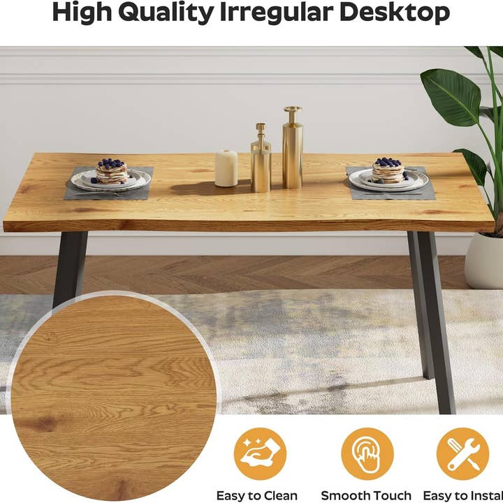 ShipItFurniture - Wholesale Side Table - 53" Rectangle Dining Table for 2-6 Person, Modern Wooden Irregular Dining Table Kitchen Table Desk Dinner Table for Small Spaces, Easy Clean Living Room Natural Table for Home Kitchen Restaurant