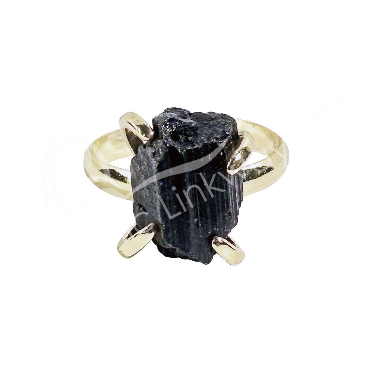 Oceanic Linkways Inc - Wholesale Spiritual Stone/Crystal - (PC)RING - BRASS ADJUSTABLE TOURMALINE, BLACK0