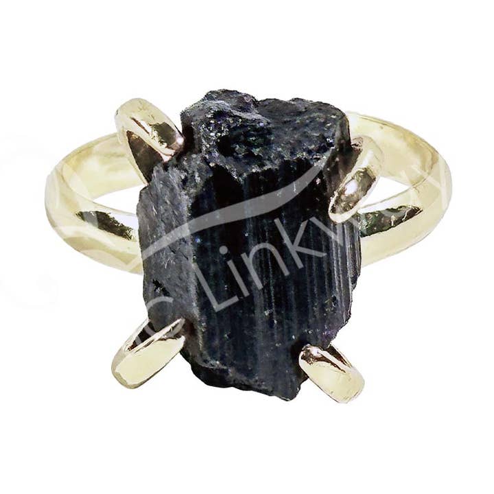 Oceanic Linkways Inc - Wholesale Spiritual Stone/Crystal - (PC)RING - BRASS ADJUSTABLE TOURMALINE, BLACK0