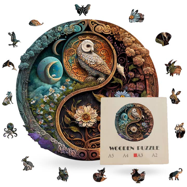 Crafthub - Venta al por mayor Puzle - Adultos - Rompecabezas de madera con diseño único de flores y pájaros Yin Yang