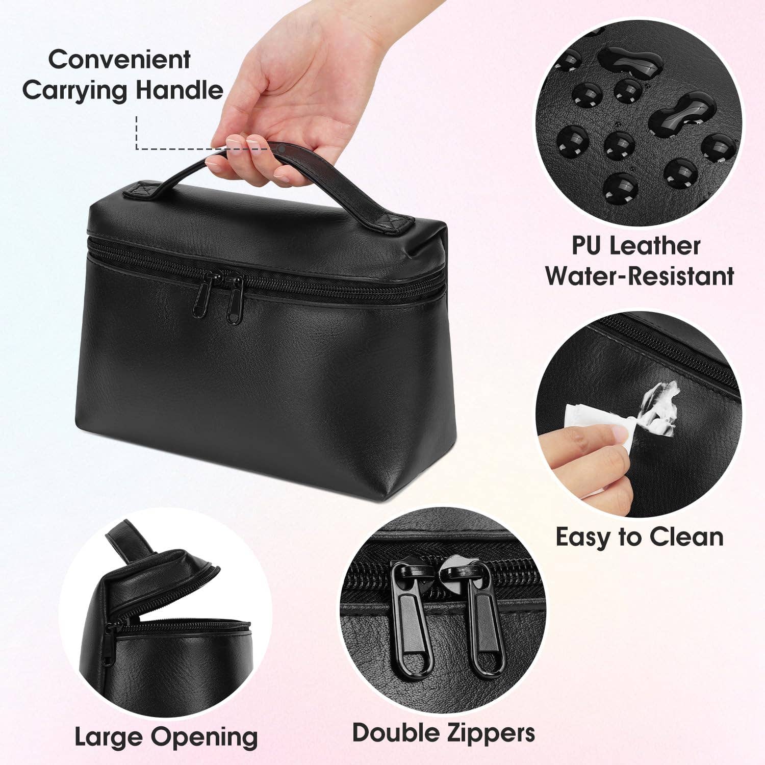 wandf - Wholesale Makeup/Cosmetic Bag - Makeup Cosmetic Bag Eco Vegan Leather With Built-in Pocket3