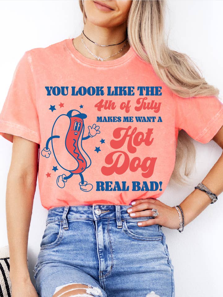 BT2485-MT Kvinder 4. juli Mineralvask Grafisk Print Top for engroshandel hos BouTeeQue Closet