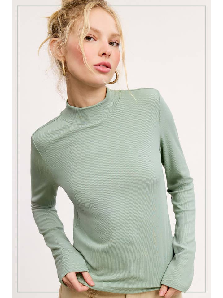 La Miel - Wholesale Knit Top - Women's - MCT7699-Stretchy Ribbed Long Sleeve Mock Neck Basic Top11