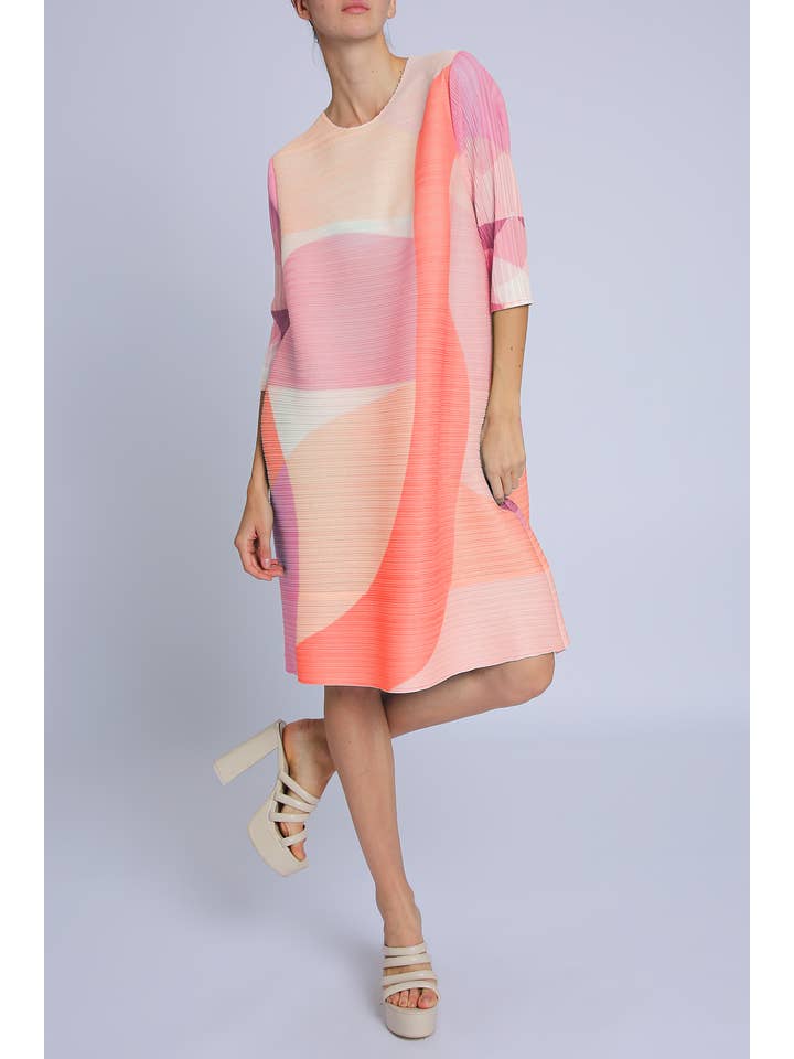 Beulah Style - Wholesale Jurk - Dames - Moderne midi-jurk met geometrische print en plooien PC313311