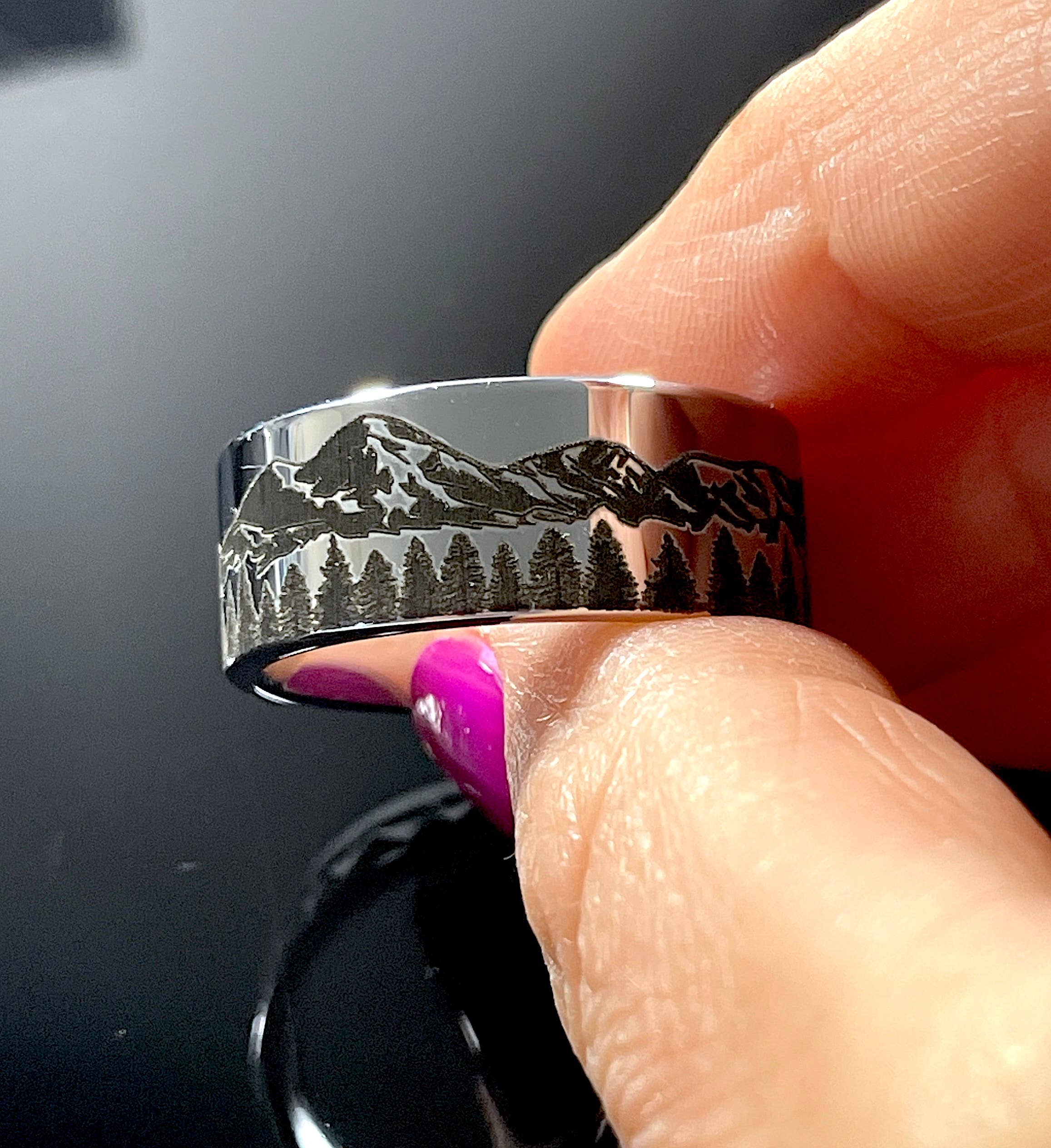 rings paradise – Anel de banda por atacado – Anel de tungsténio gravado nas Montanhas Rochosas7