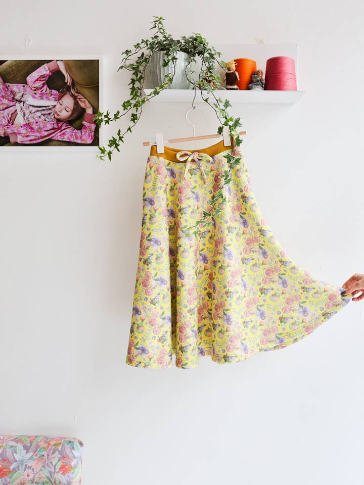 'Gourmet Garden' Sweat Long Extra Flared Skirt | lemon for wholesale by aesthete-kidswear