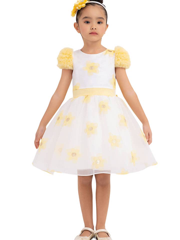 Yellow Flowery Dress For Girls 2-6 Age 33319pr for wholesale by Pamina Kids
